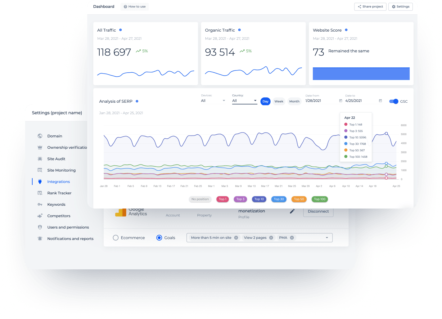 Analisador de SEO para coleta de dados do Google Search Console e Google Analytics