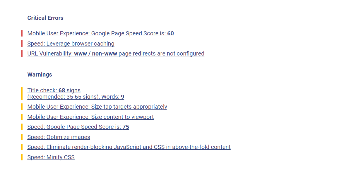 On page SEO mistakes Website page optimization errors