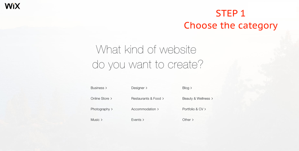 step 1 creating website wix