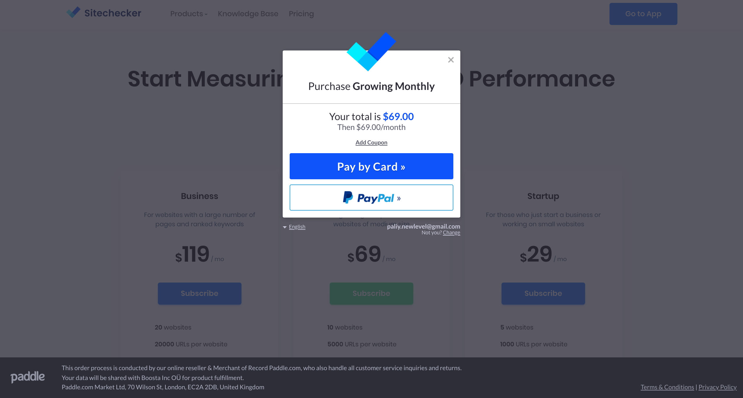 paddle checkout overlay