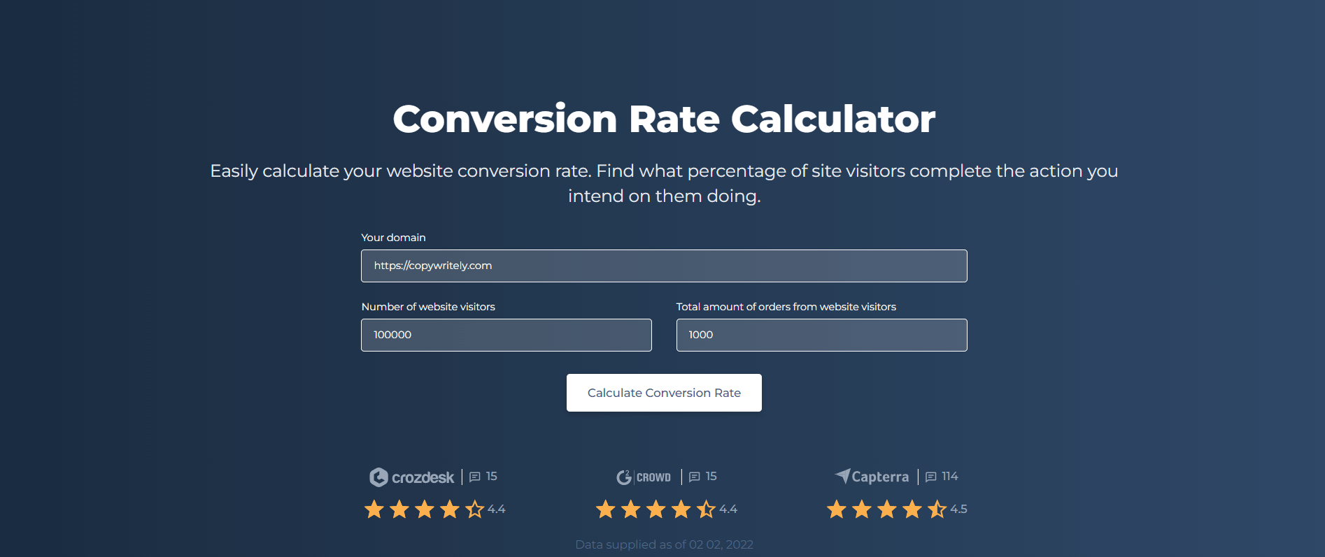 conversion rate calculator page with sample numbers & high accuracy