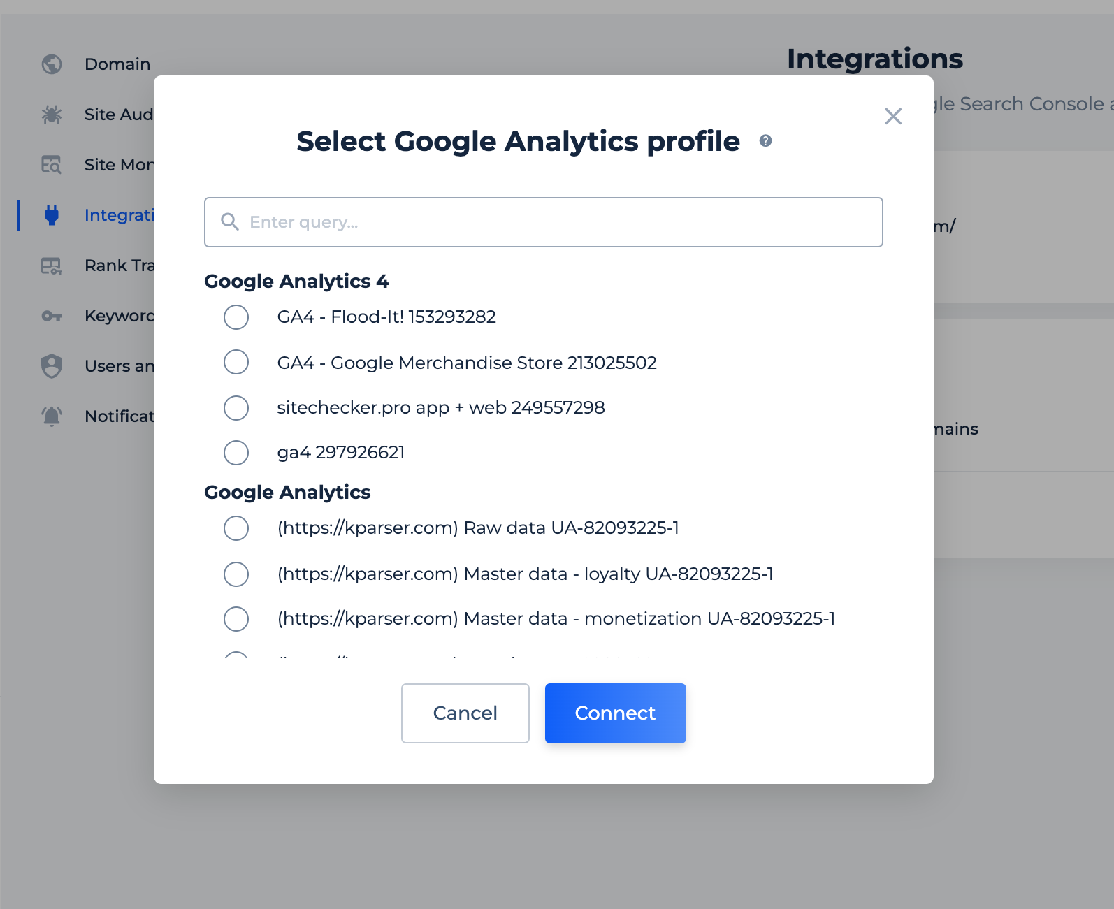 Google Analytics 4 connecting to Sitechecker