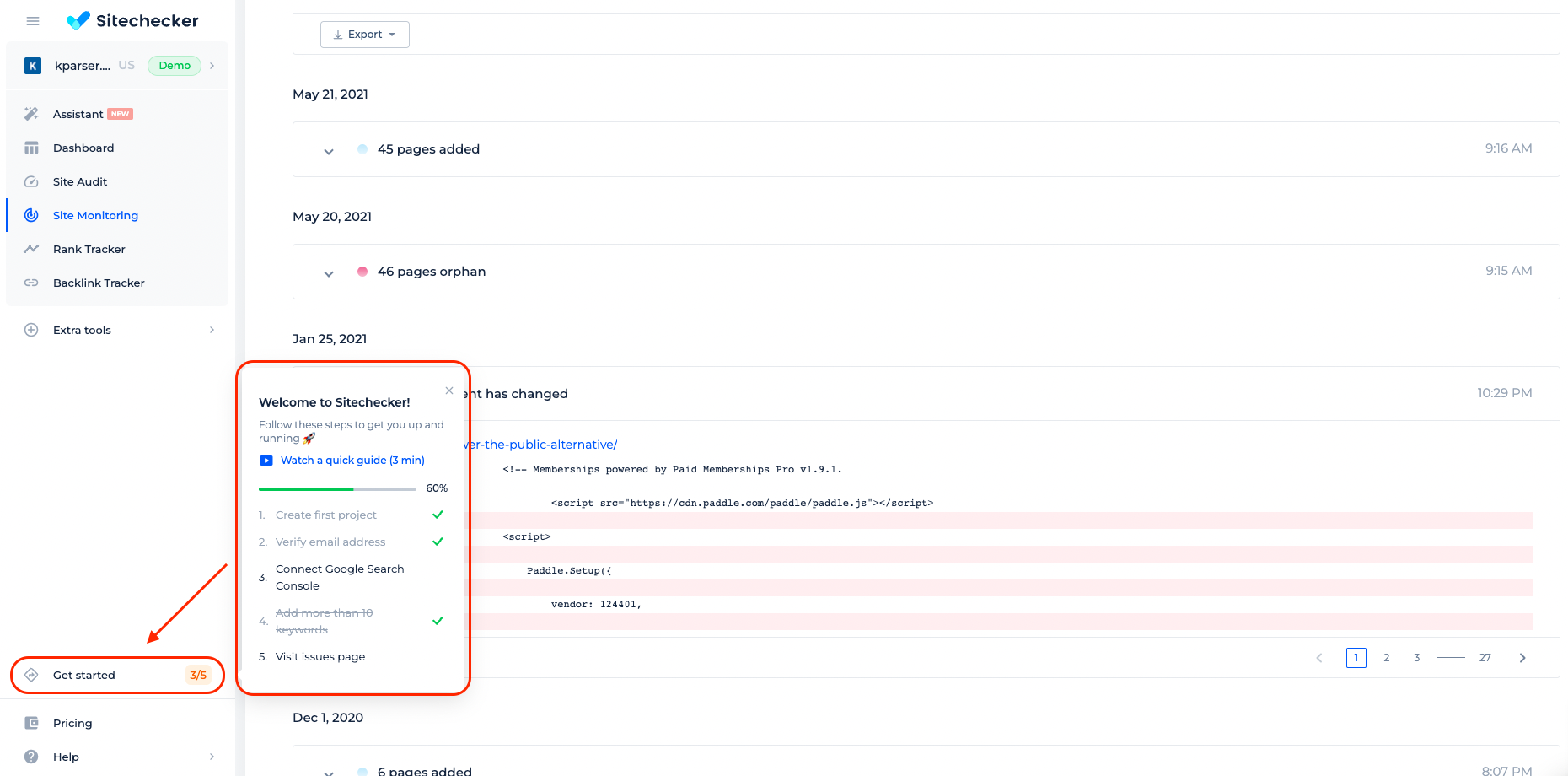 sitechecker free trial onboarding location