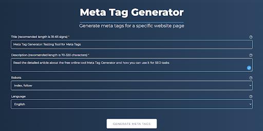 Meta Tag Generator enter tags