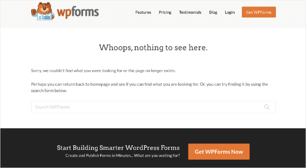 WPForm'un özel 404 sayfası