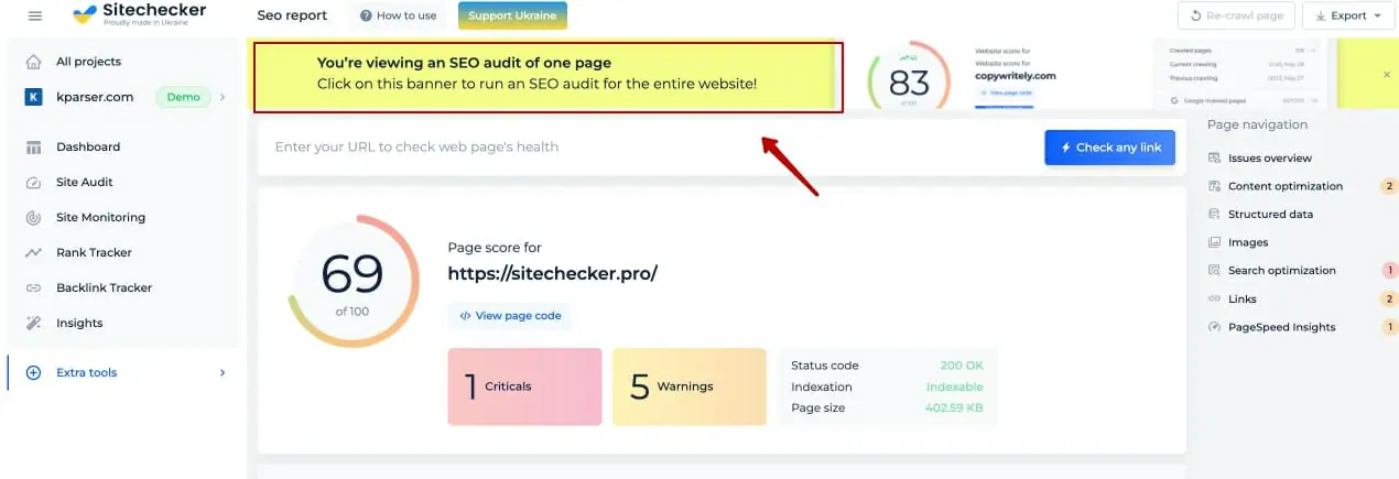 Audit of the first page