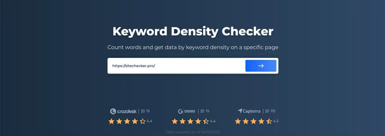 Insert your URL in Keyword Density checker