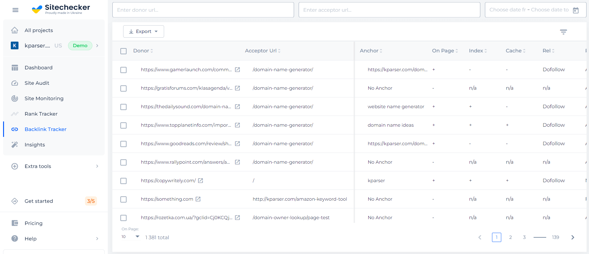 Backlink tracking with Sitechecker