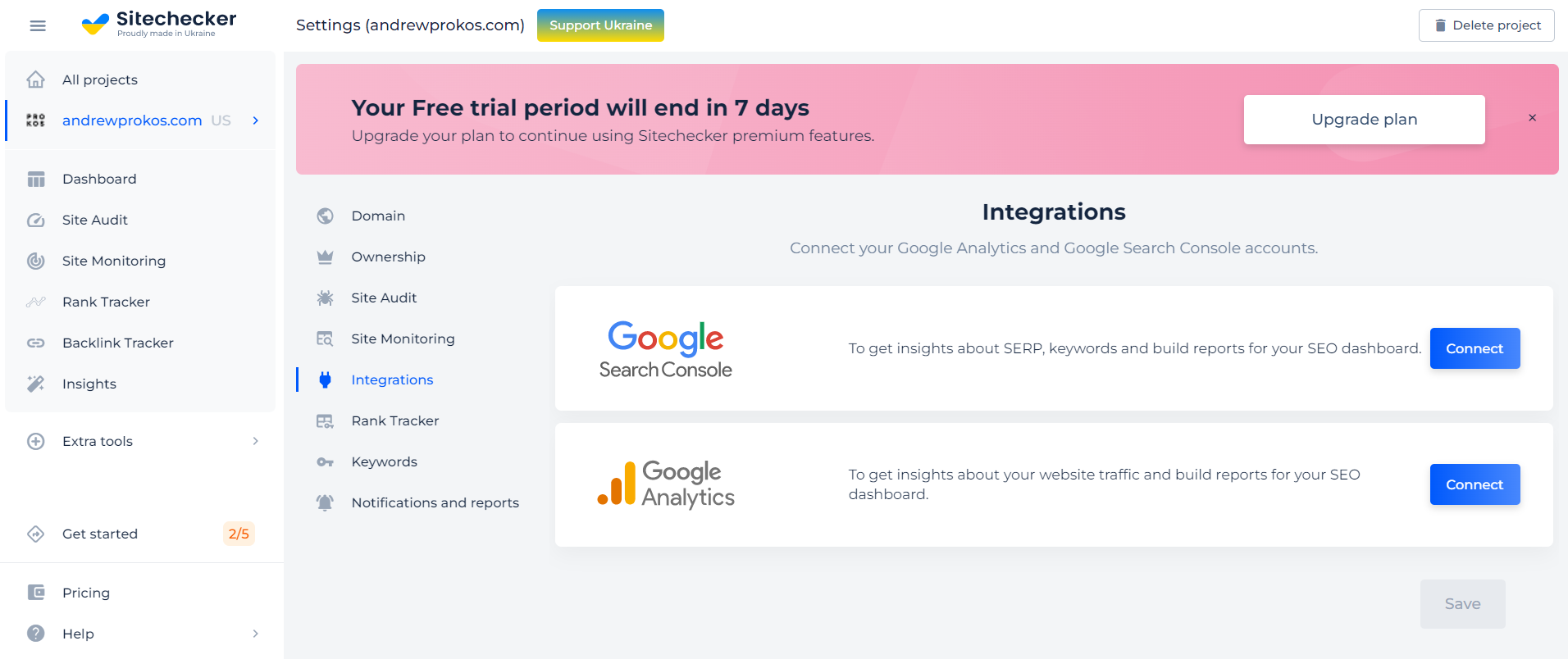 integrating Google Search Console and Google Analytics with Sitechecker