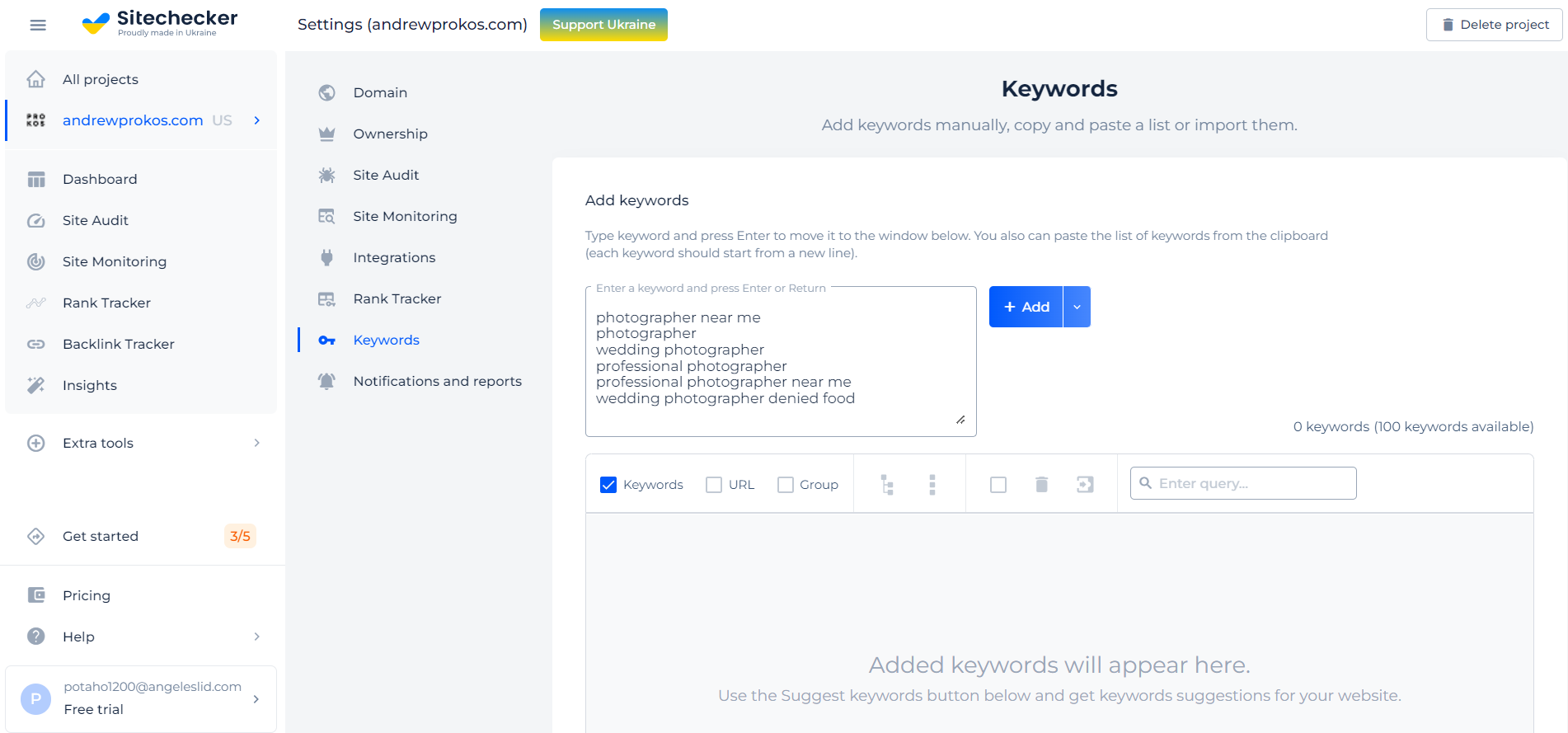 Local keyword tracking with Sitechecker