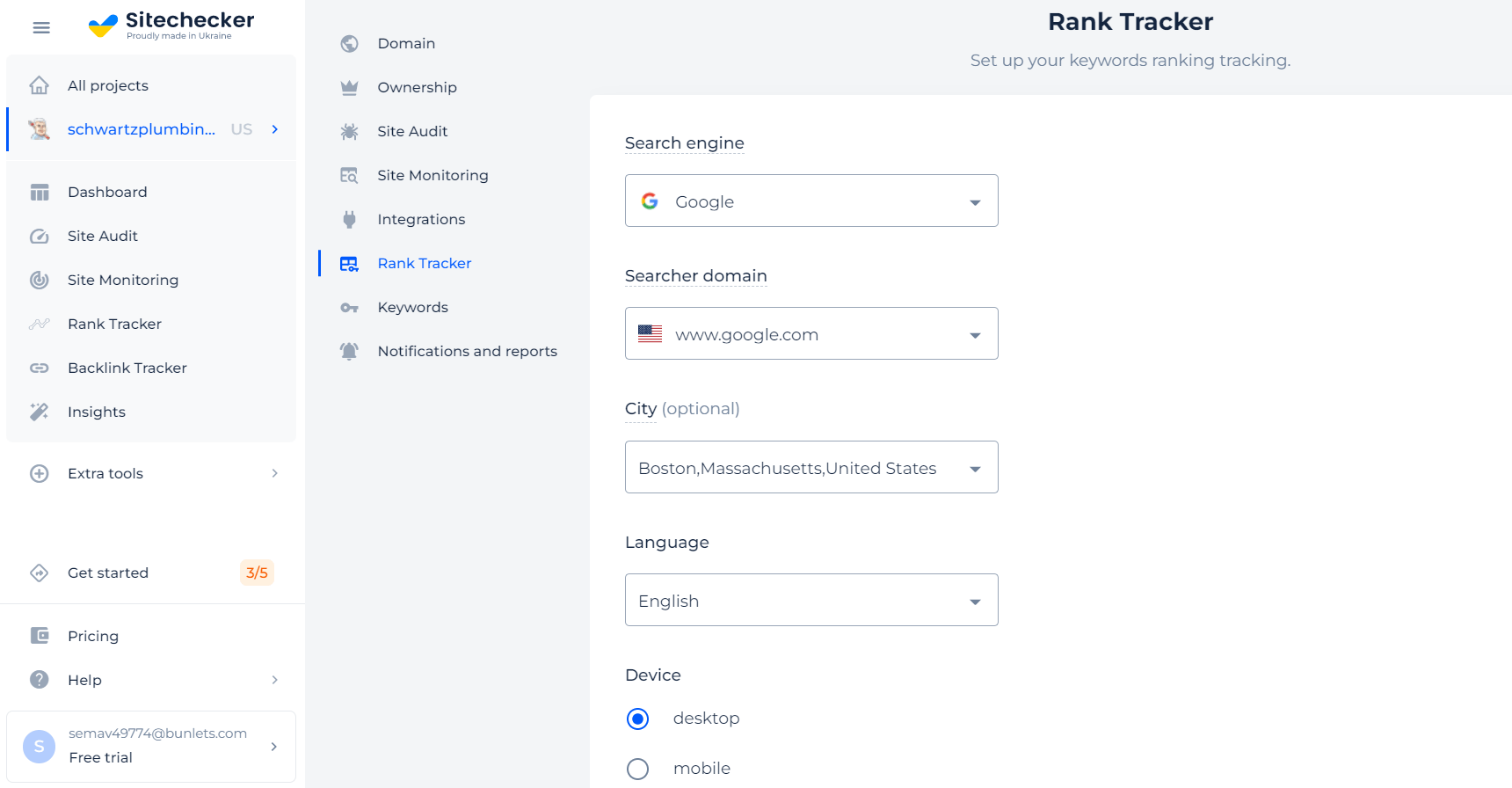 Sitechecker local rank tracker tool