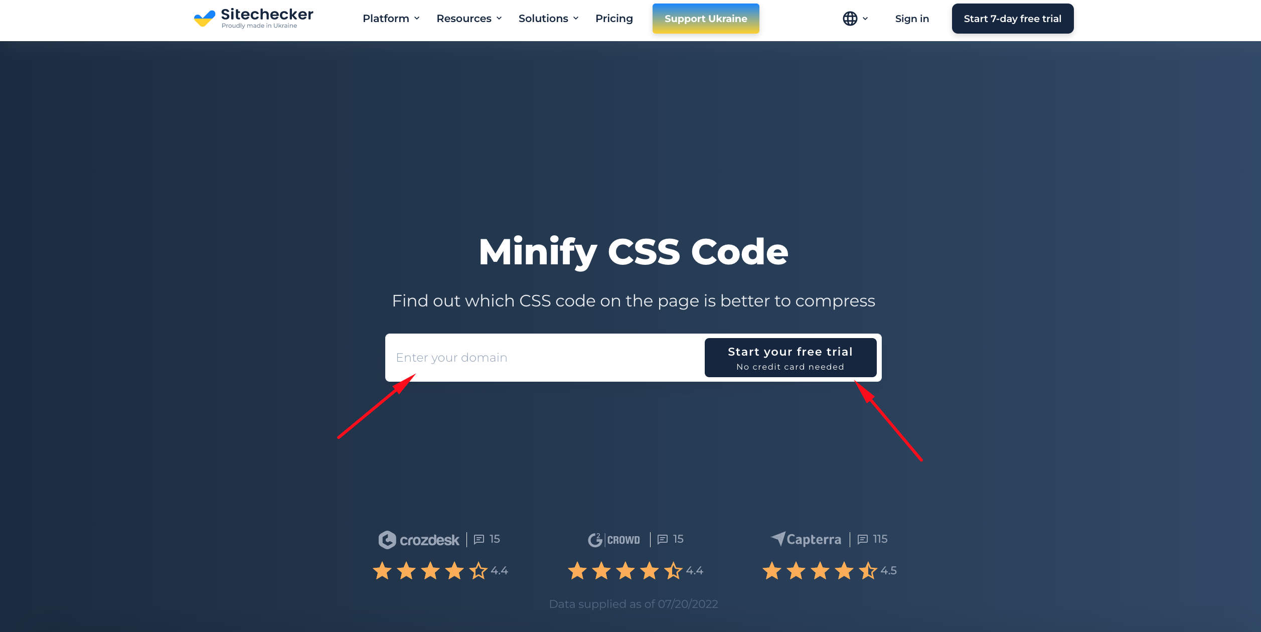 Minify css free trial start