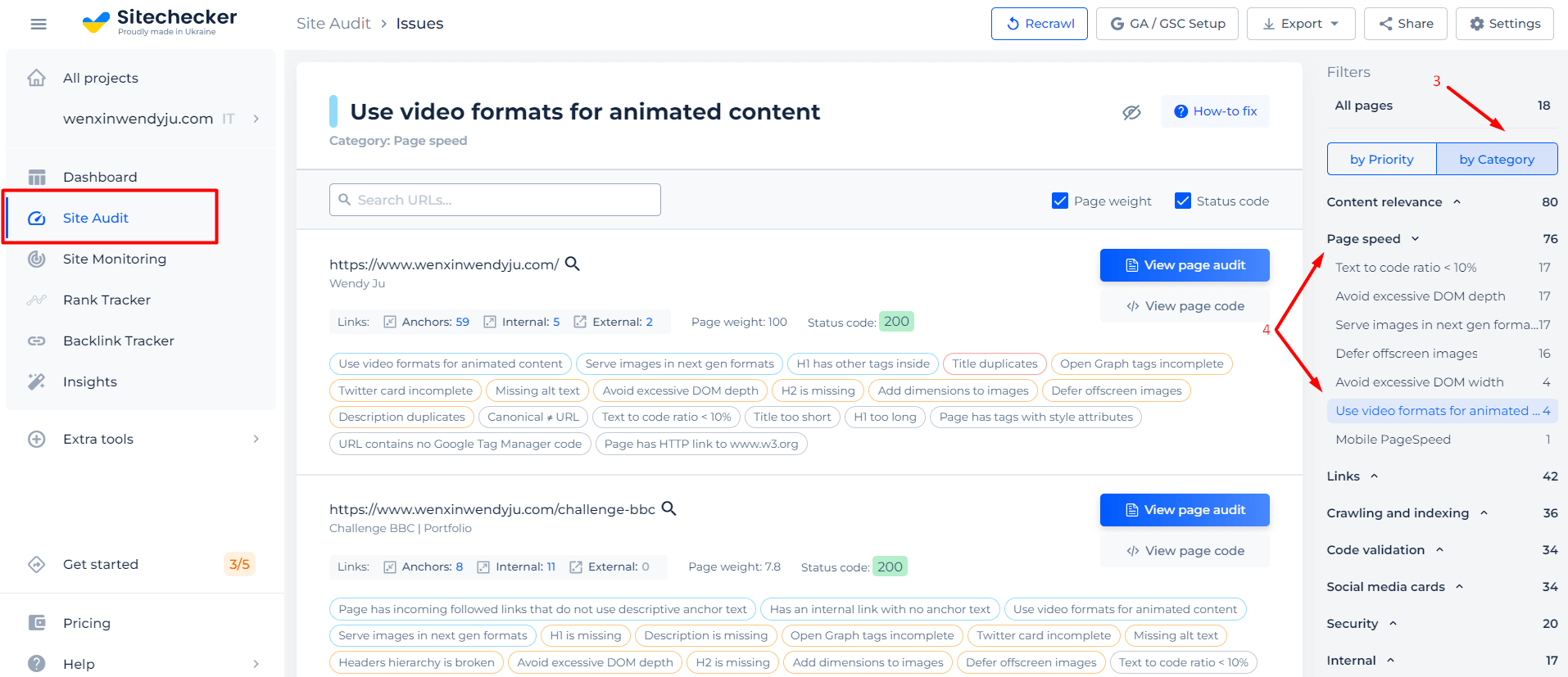 find speed issues and list of URLs for it