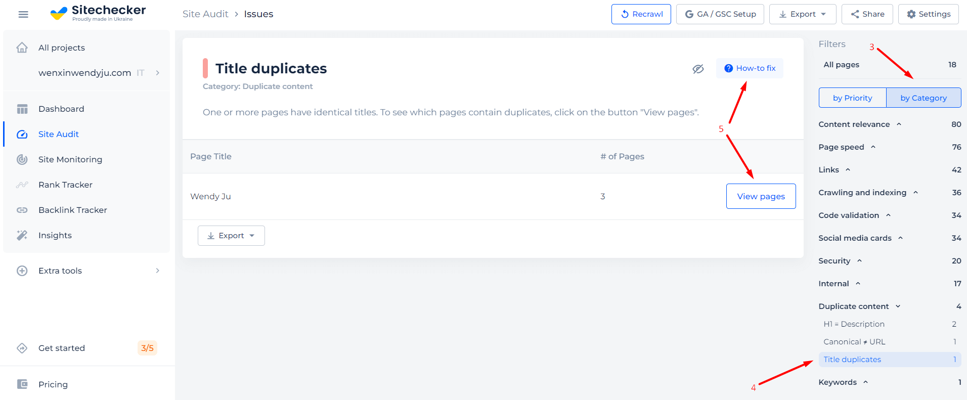 title checker - site audit categories
