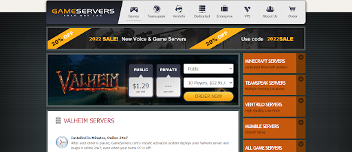 Valheim server configuration with Gameservers
