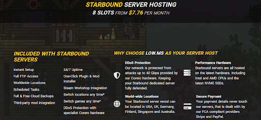 Starbound server renting features by LOW.MS