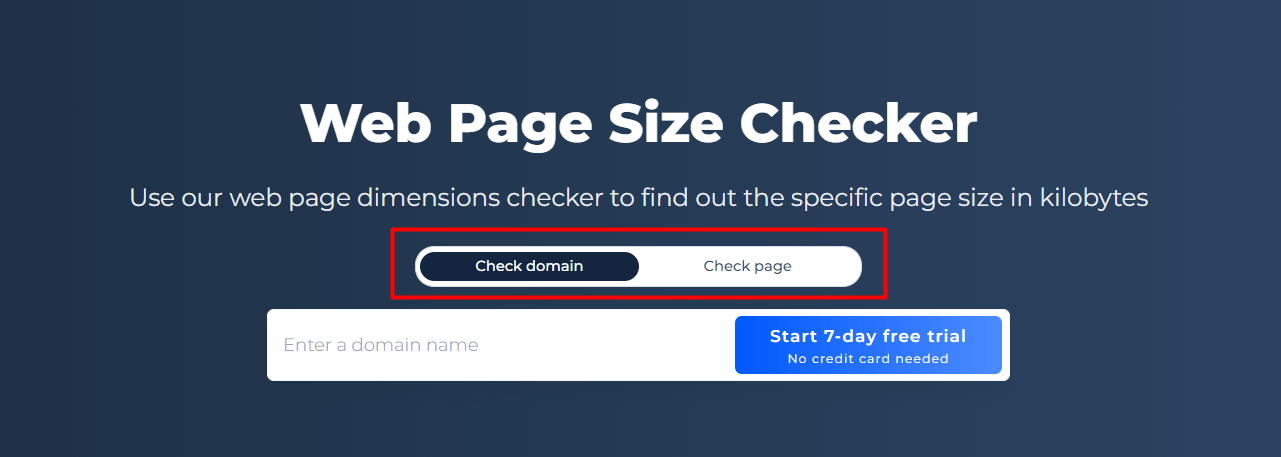 The Sitechecker.pro Web Page Size Checker page with url and domain enter functionality