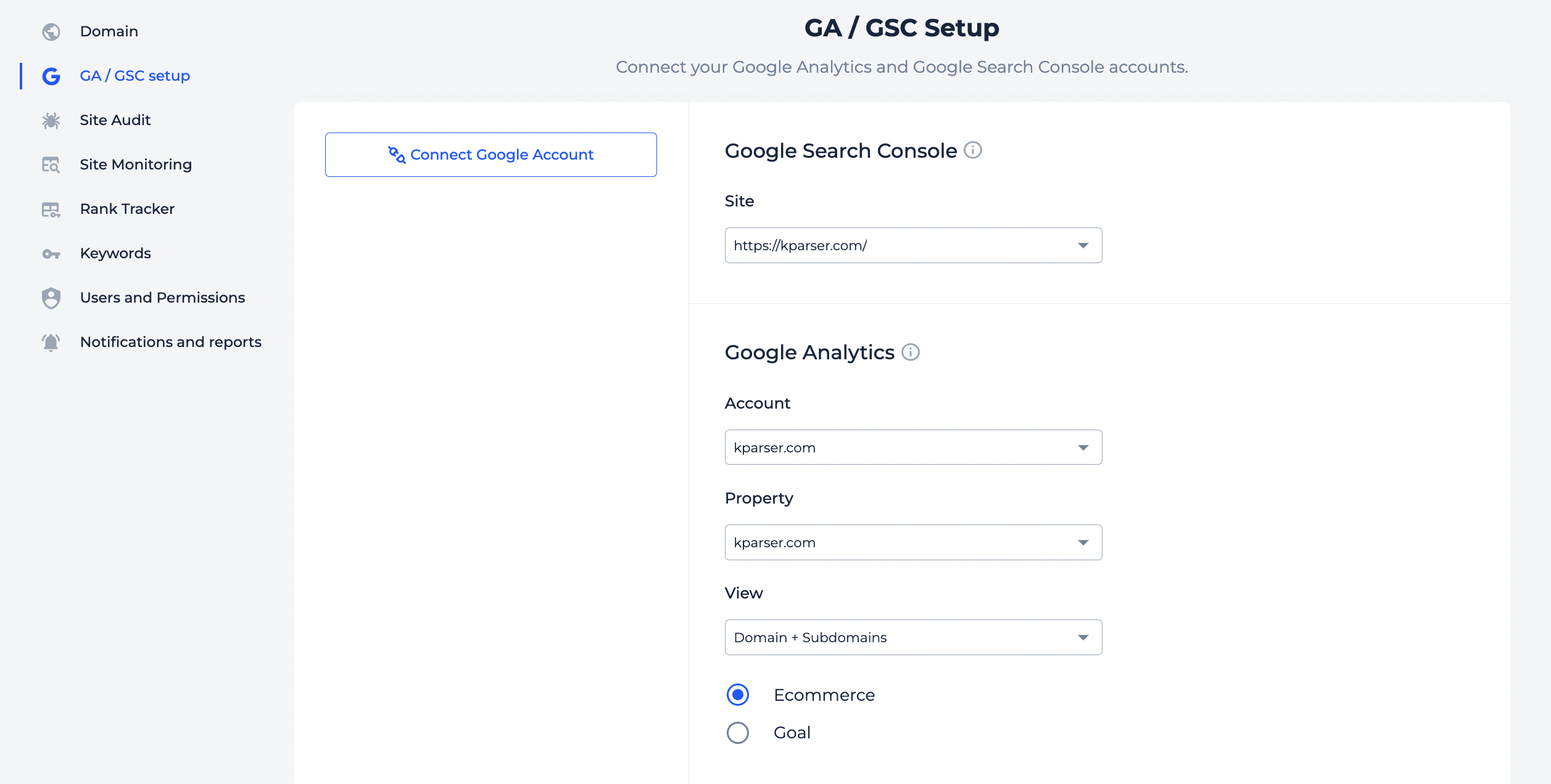 GA and GSC integrations