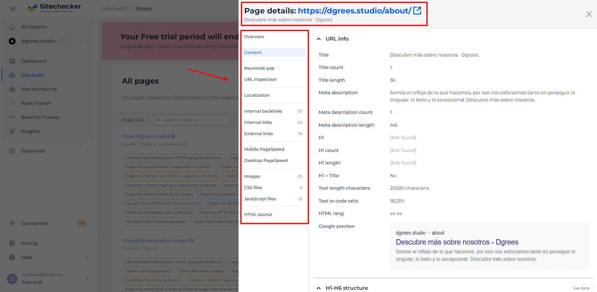 title checker - url test result features