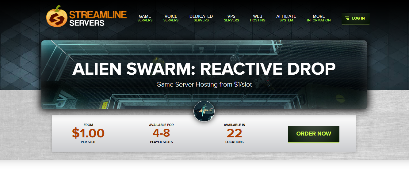 Alien Swarm: Reactive Drop Streamline Servers hosting order page