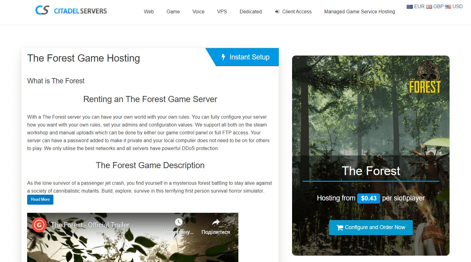 The Forest dedicated server hosting by Citadel Servers