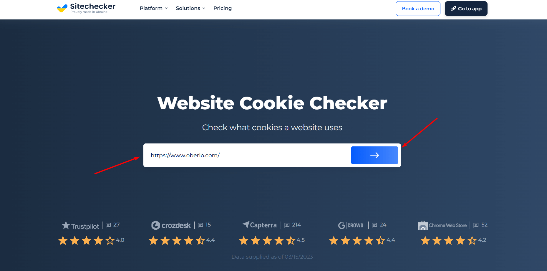 L'outil de vérification des cookies du site Web avec un exemple d'URL
