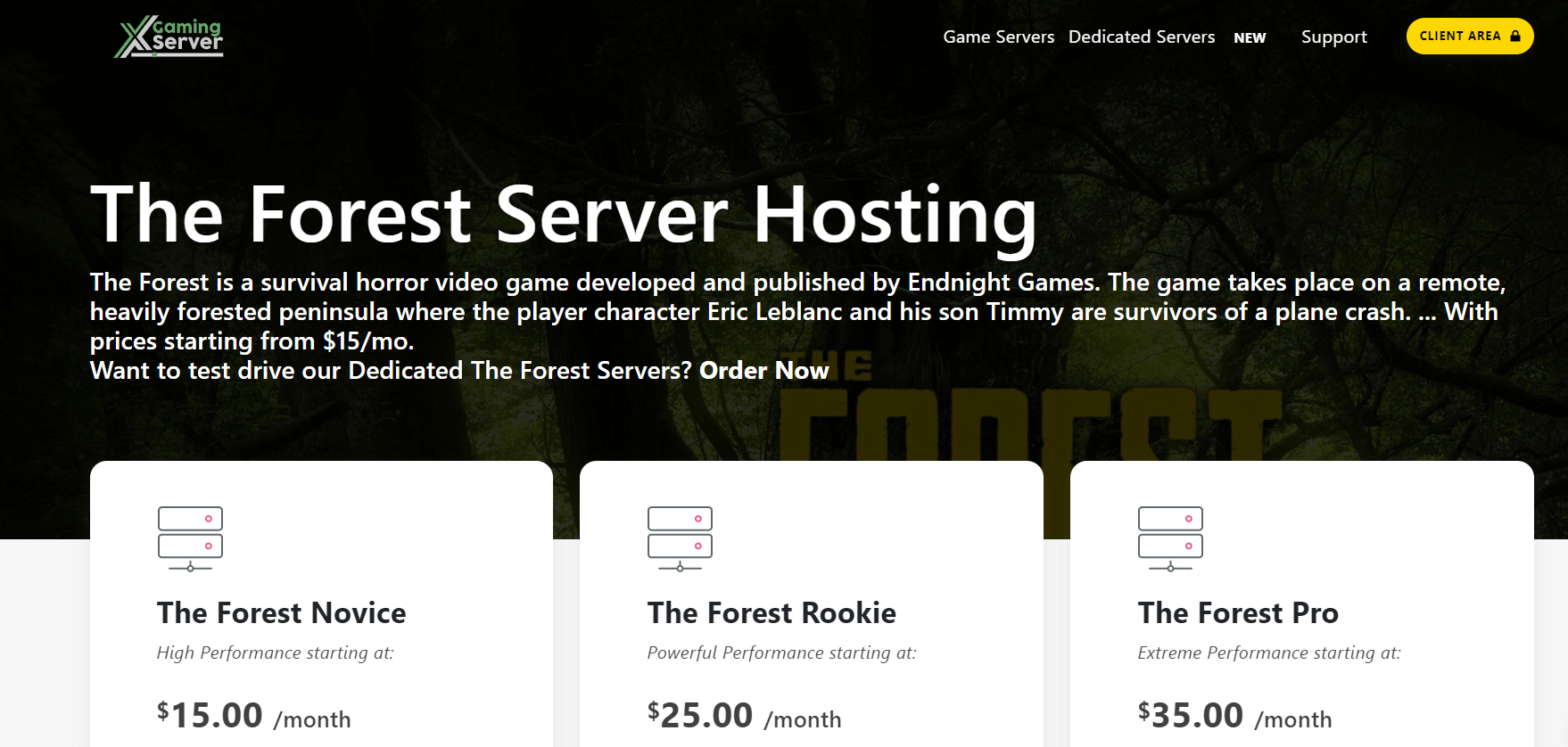 Subscription plans for The Forest server hosting by Xgamingserver