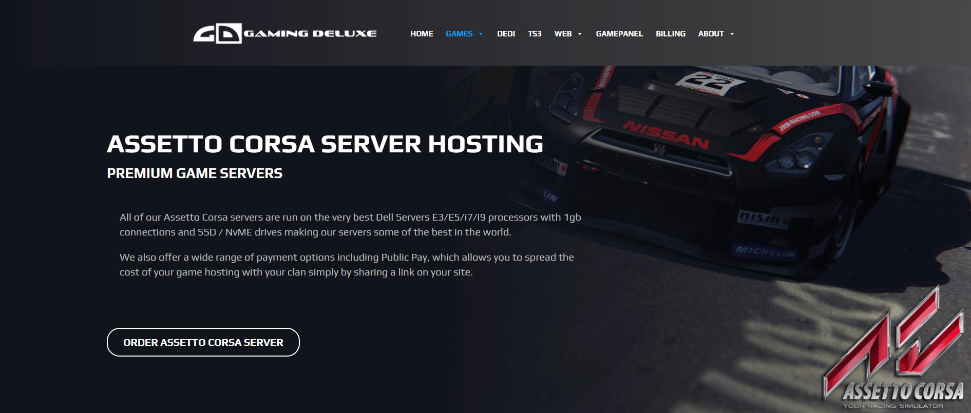 Gamingdeluxe server hosting features for Assetto Corsa