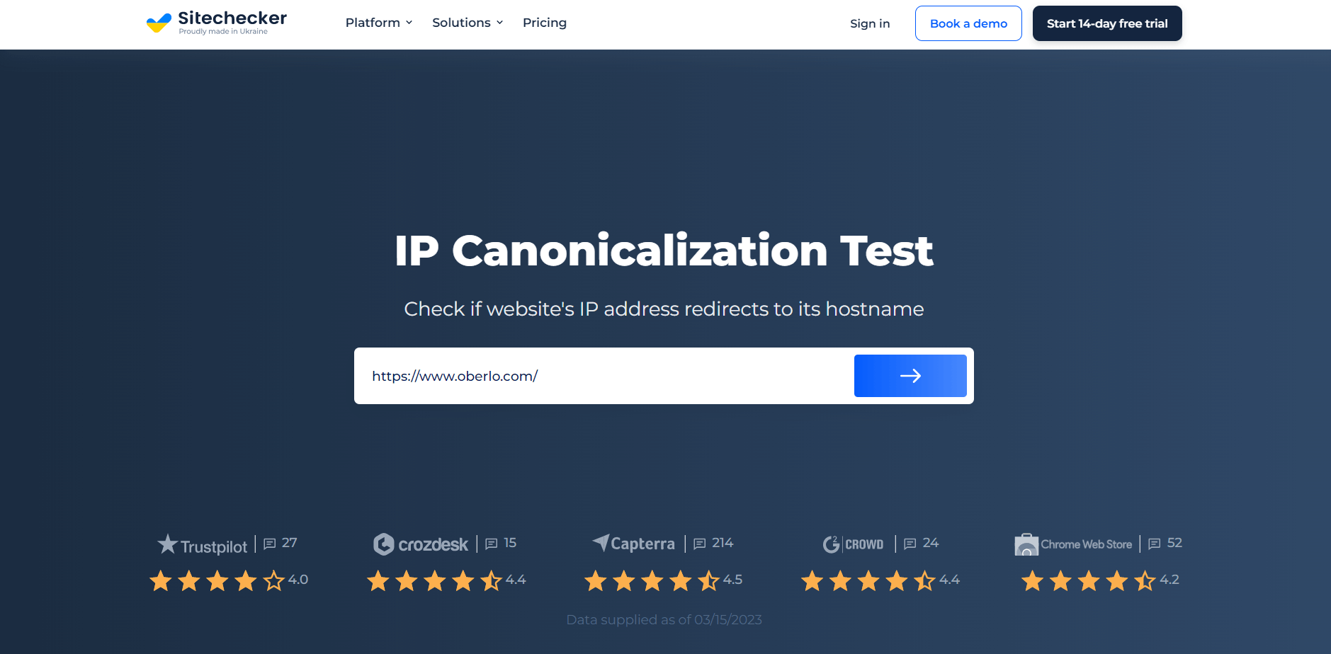The IP canonicalization test page with an example IP address