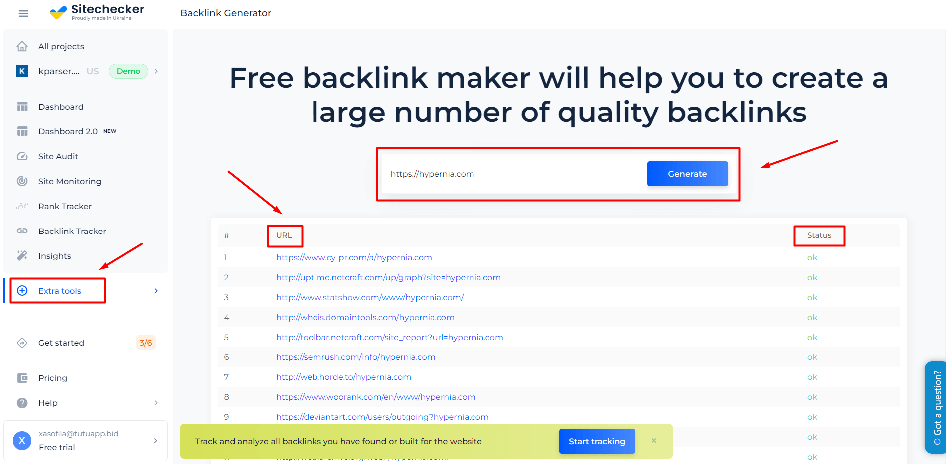 Backlink Generator Results