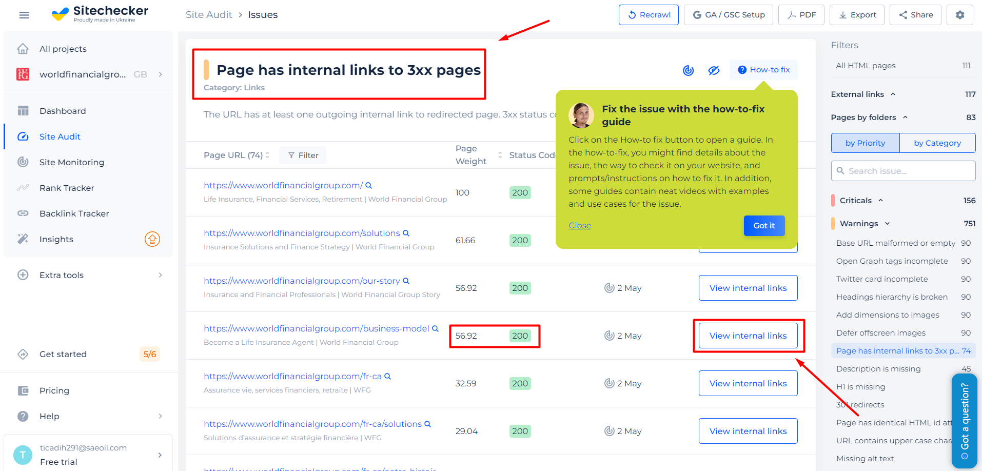Internal Links to 3xx Pages
