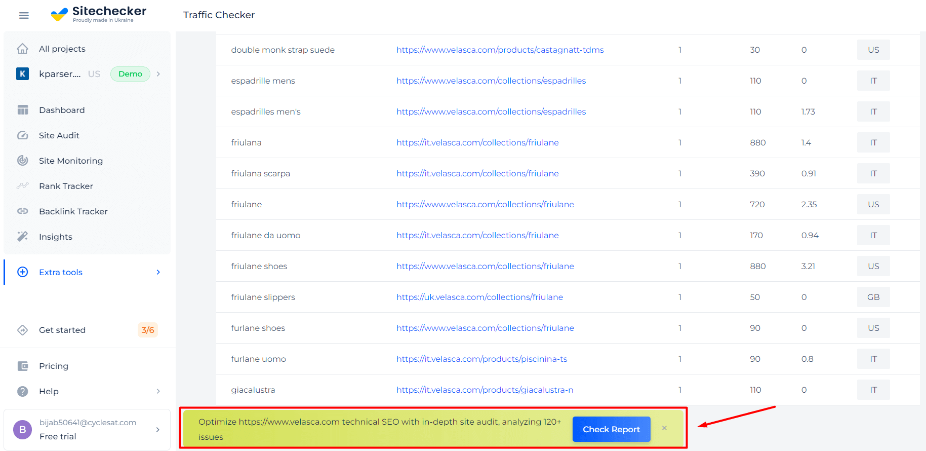 Функция аудита конкурентов в средстве проверки трафика