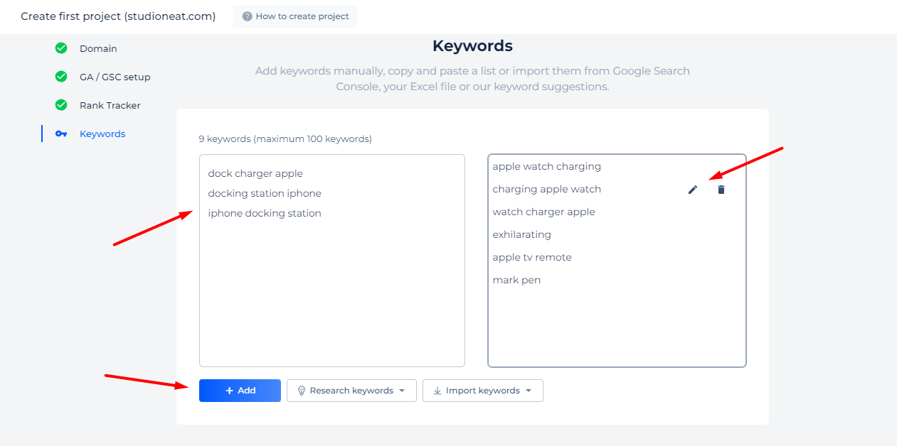 Manuelle Keyword-Addition