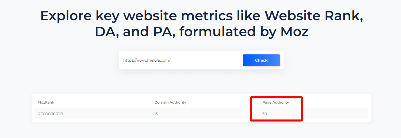 Page Authority Metric