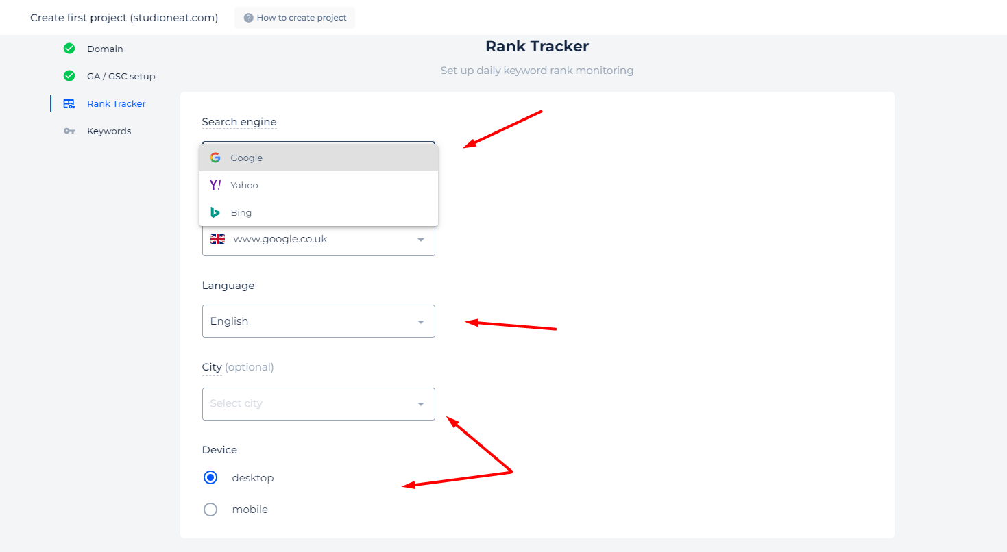 Rank-Tracker-Einstellungen