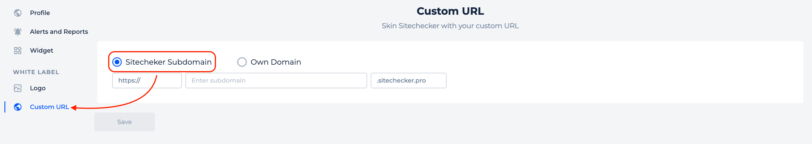 custom subdomain in sitechecker