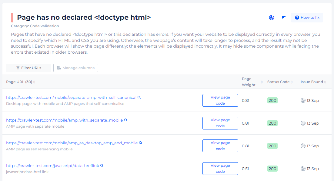 Page Has no doctype Declared in HTML Pages