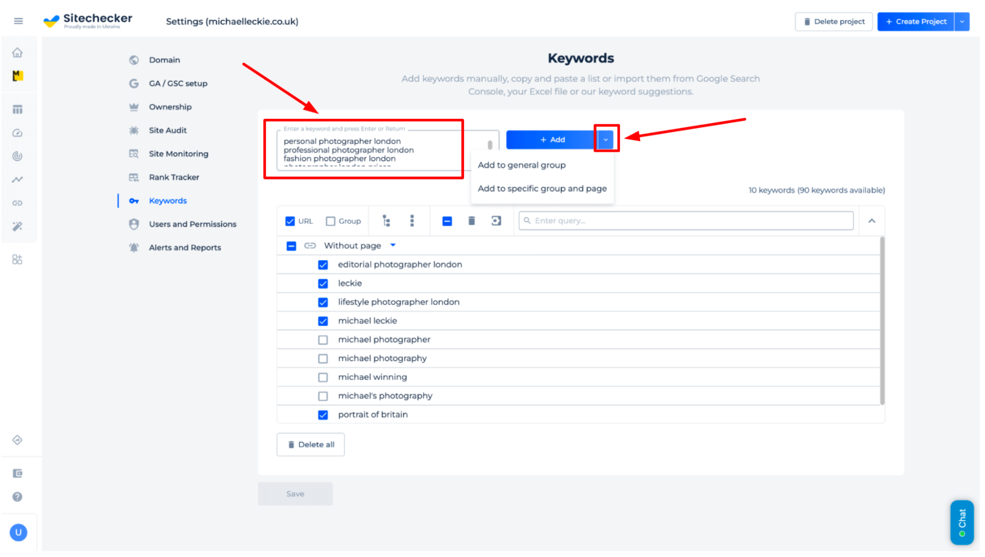 Website on sale keyword checker