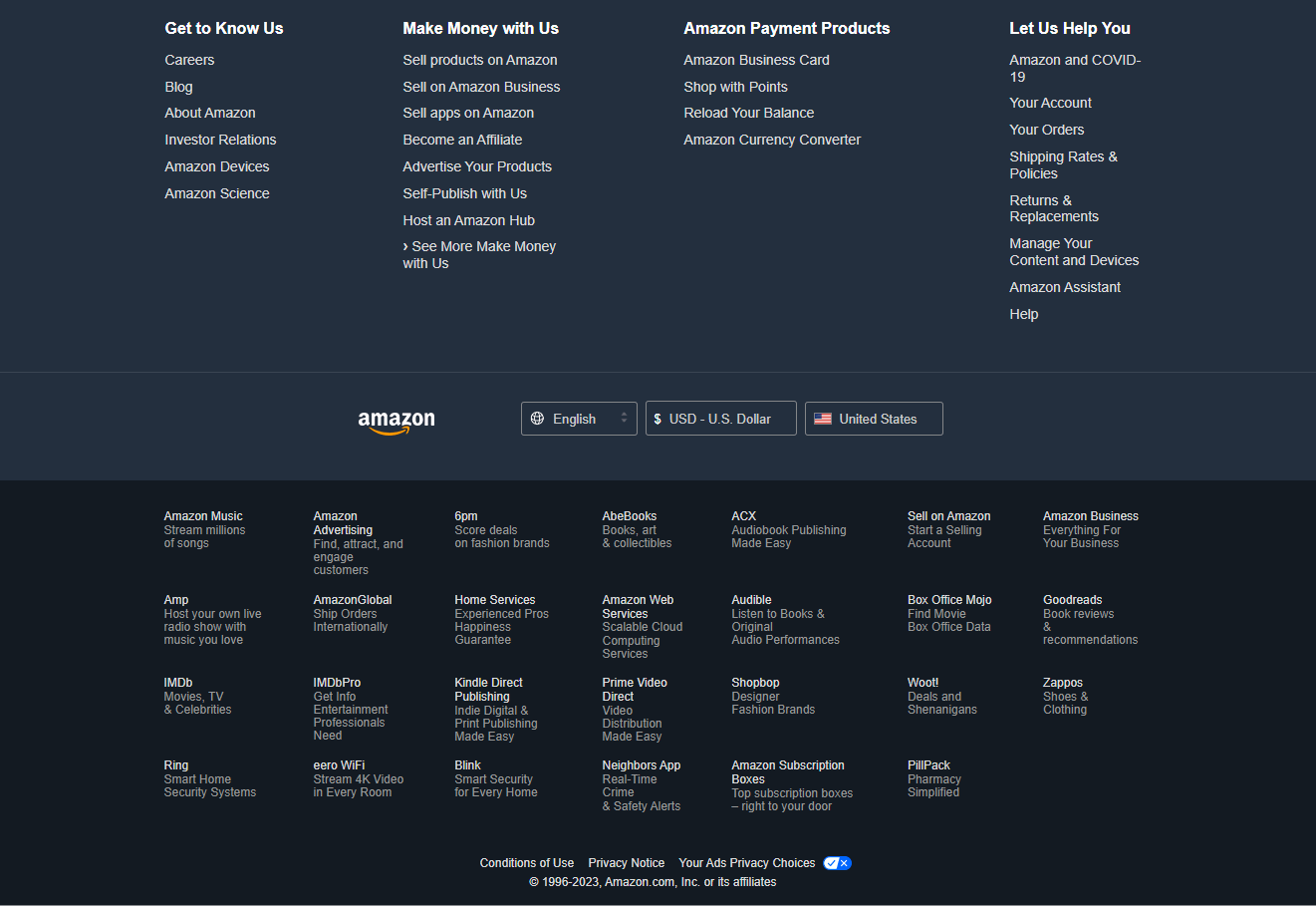 footer in amazon