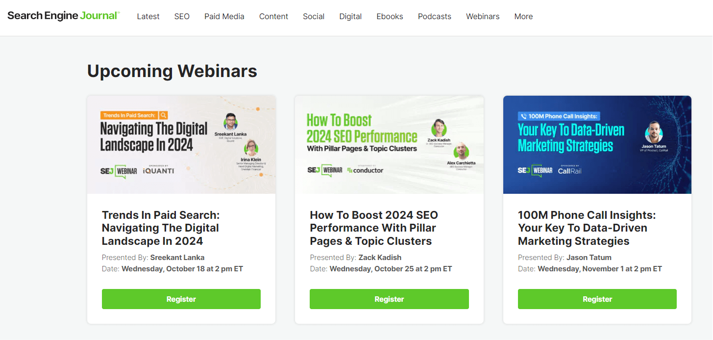 webinars in search engine journal