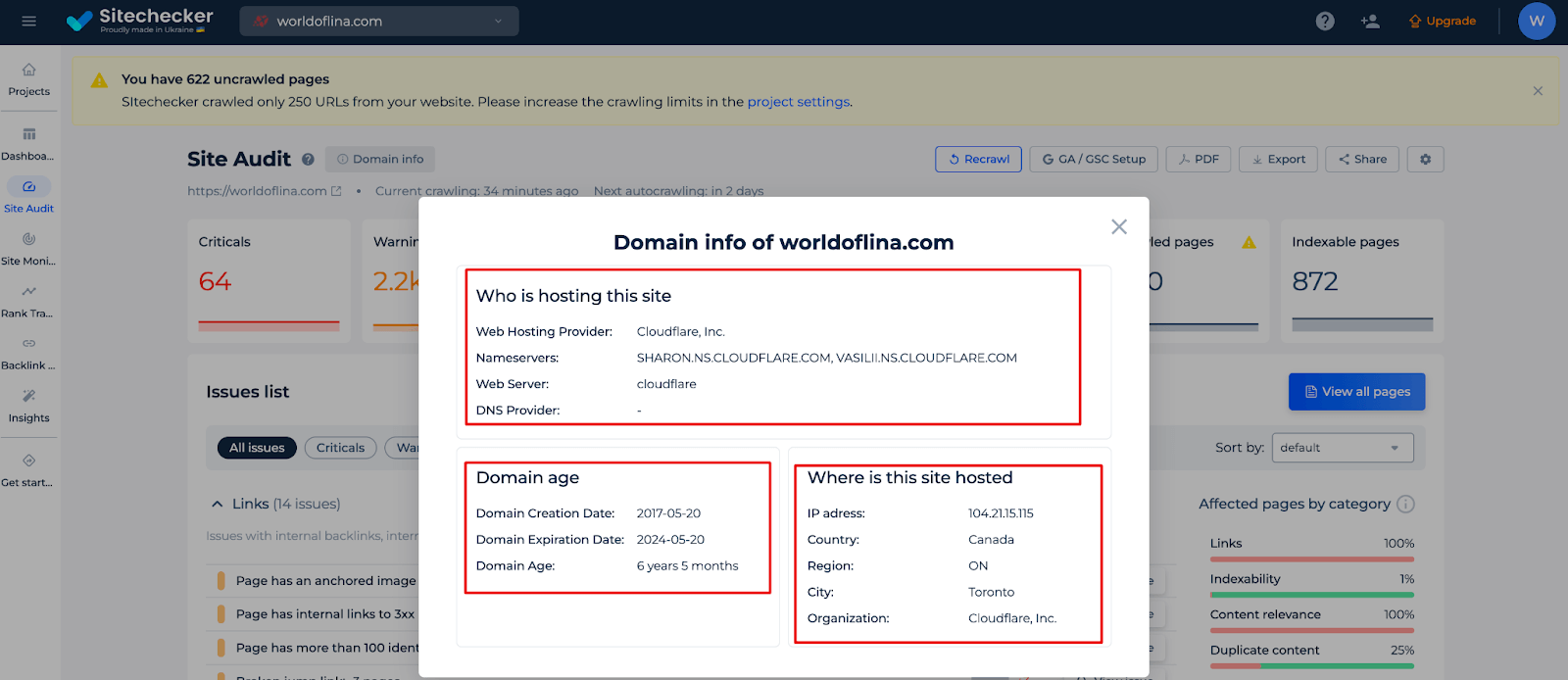 Información del dominio