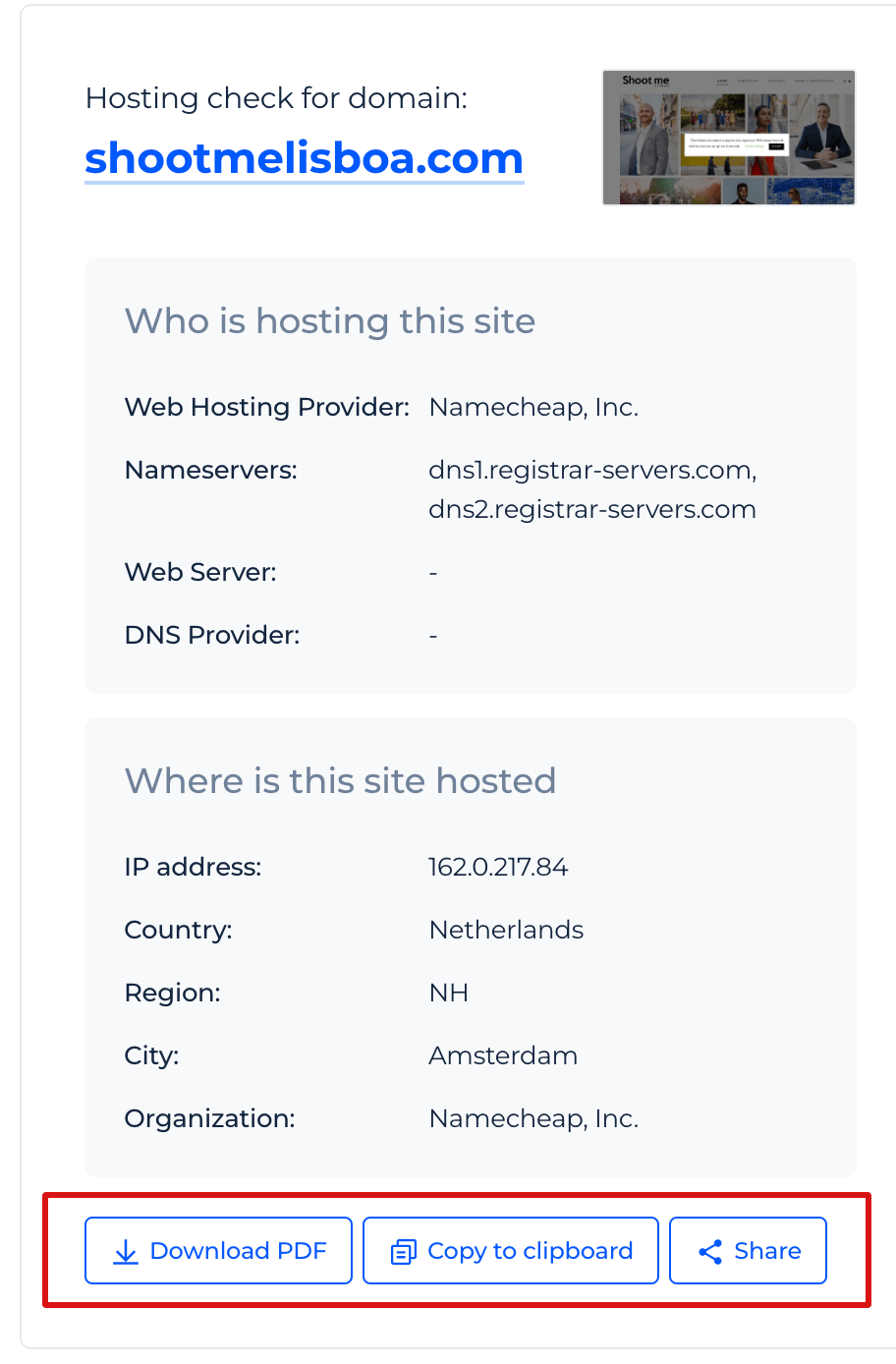 Hosting Check Download Results