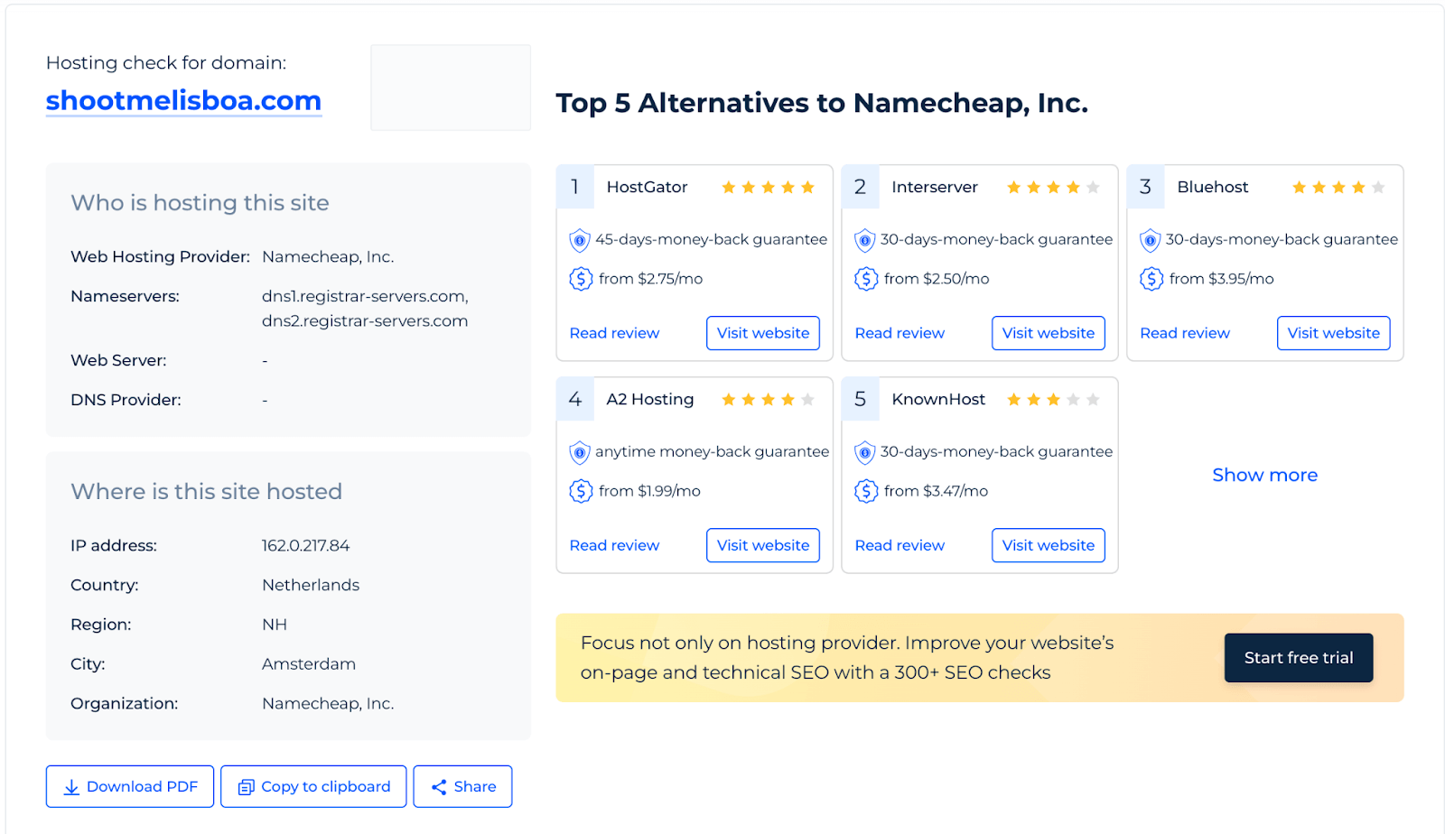 Alternativas de fornecedores de alojamento