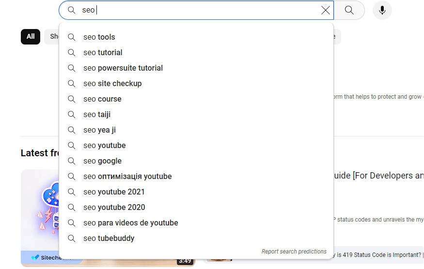 search suggest in youtube