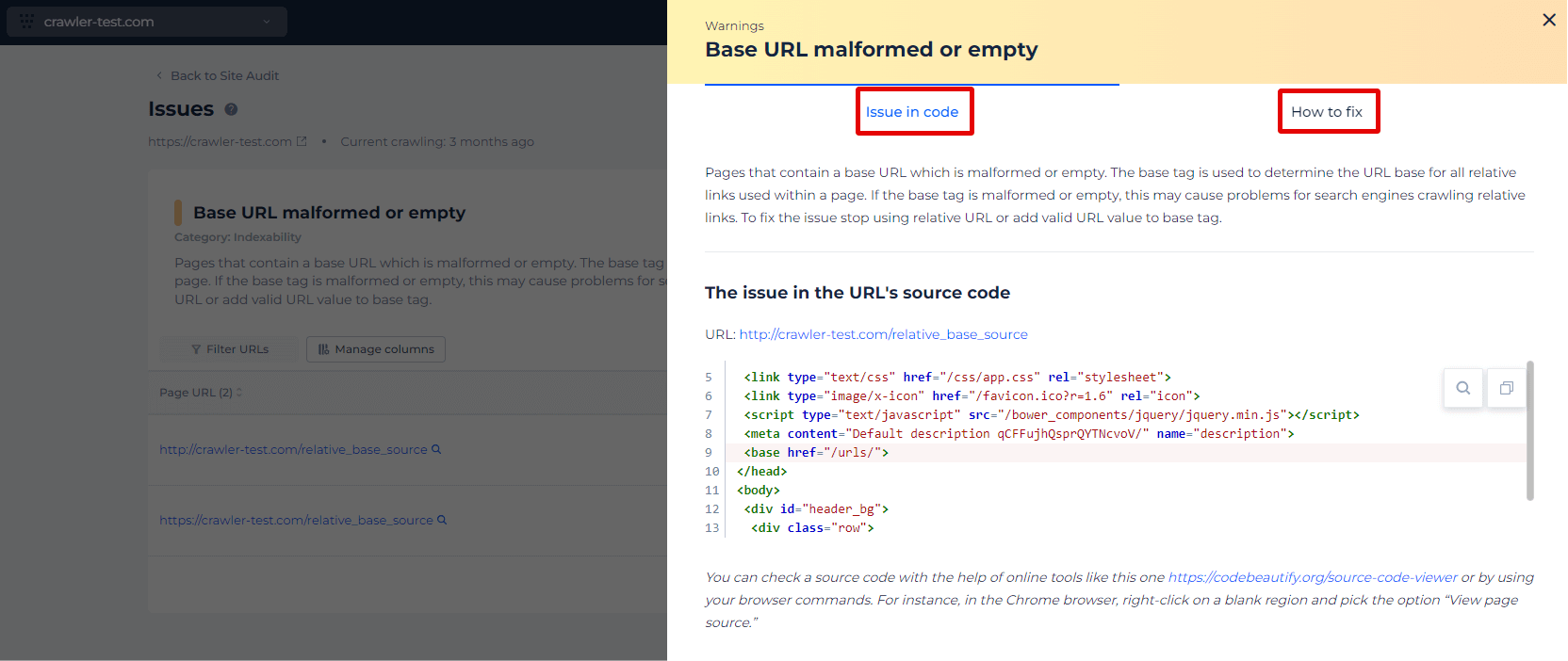 Base URL Malformed or Empty Code