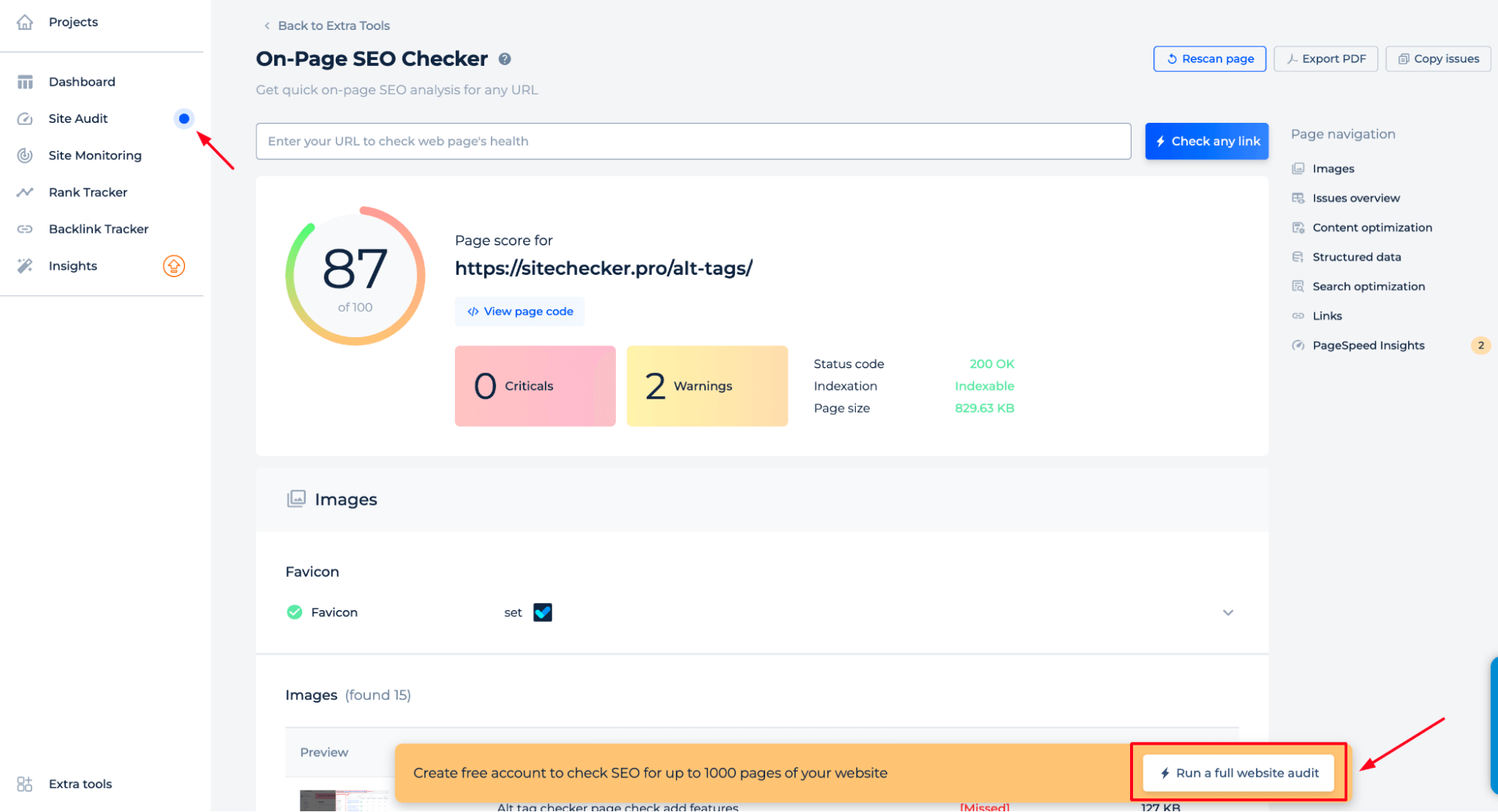 Exécuter l'audit complet du site