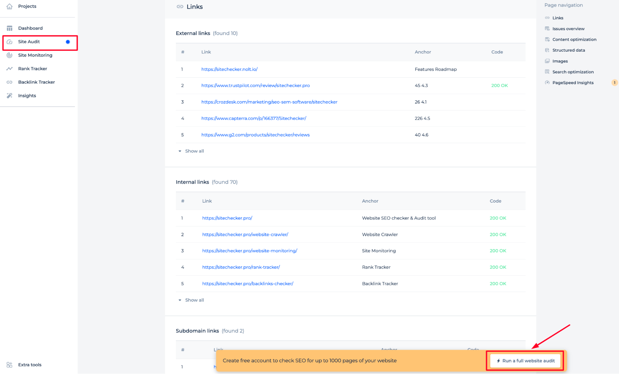 Vollständiges Website-Audit ausführen