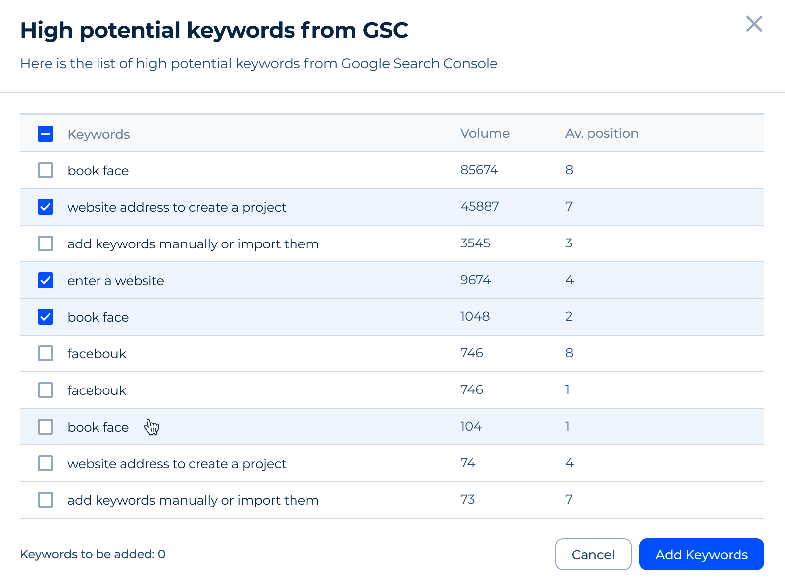 key phrases from Google Search Console