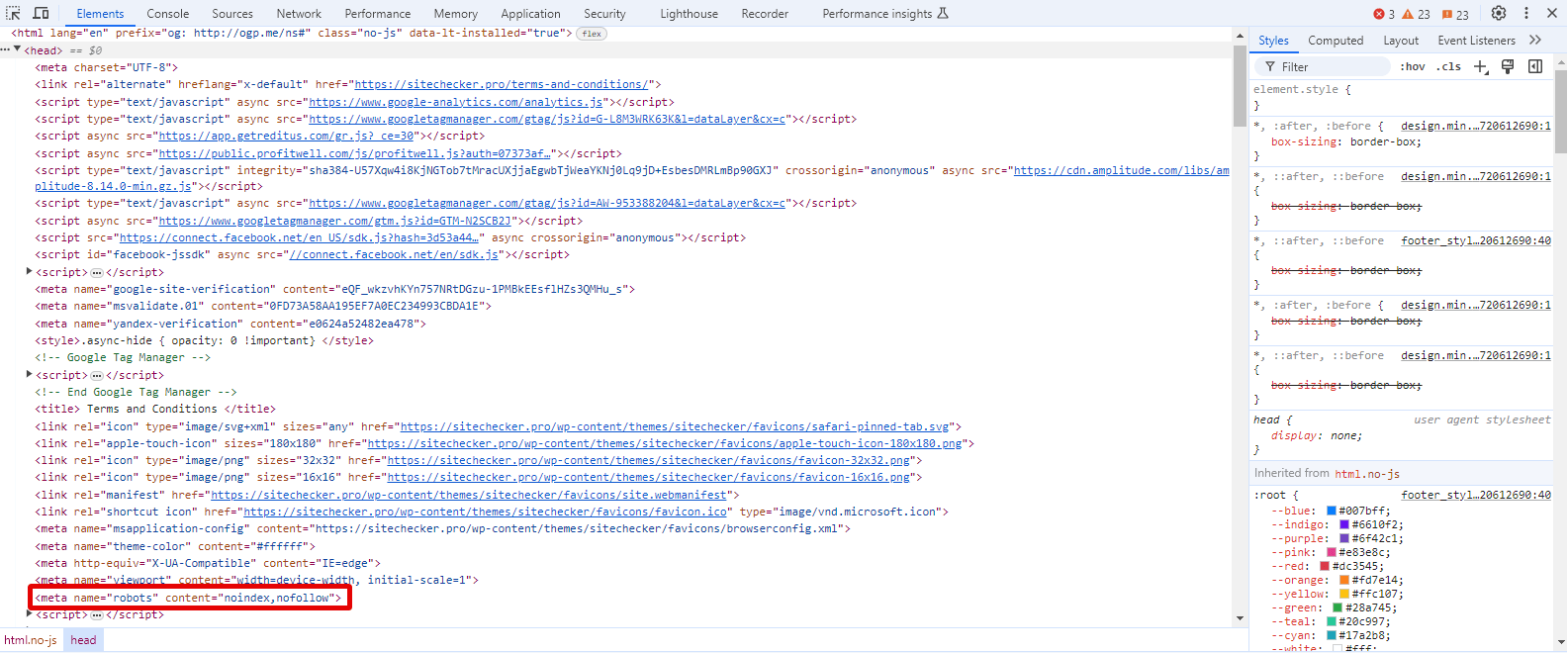 Dev Tools Inspect Page