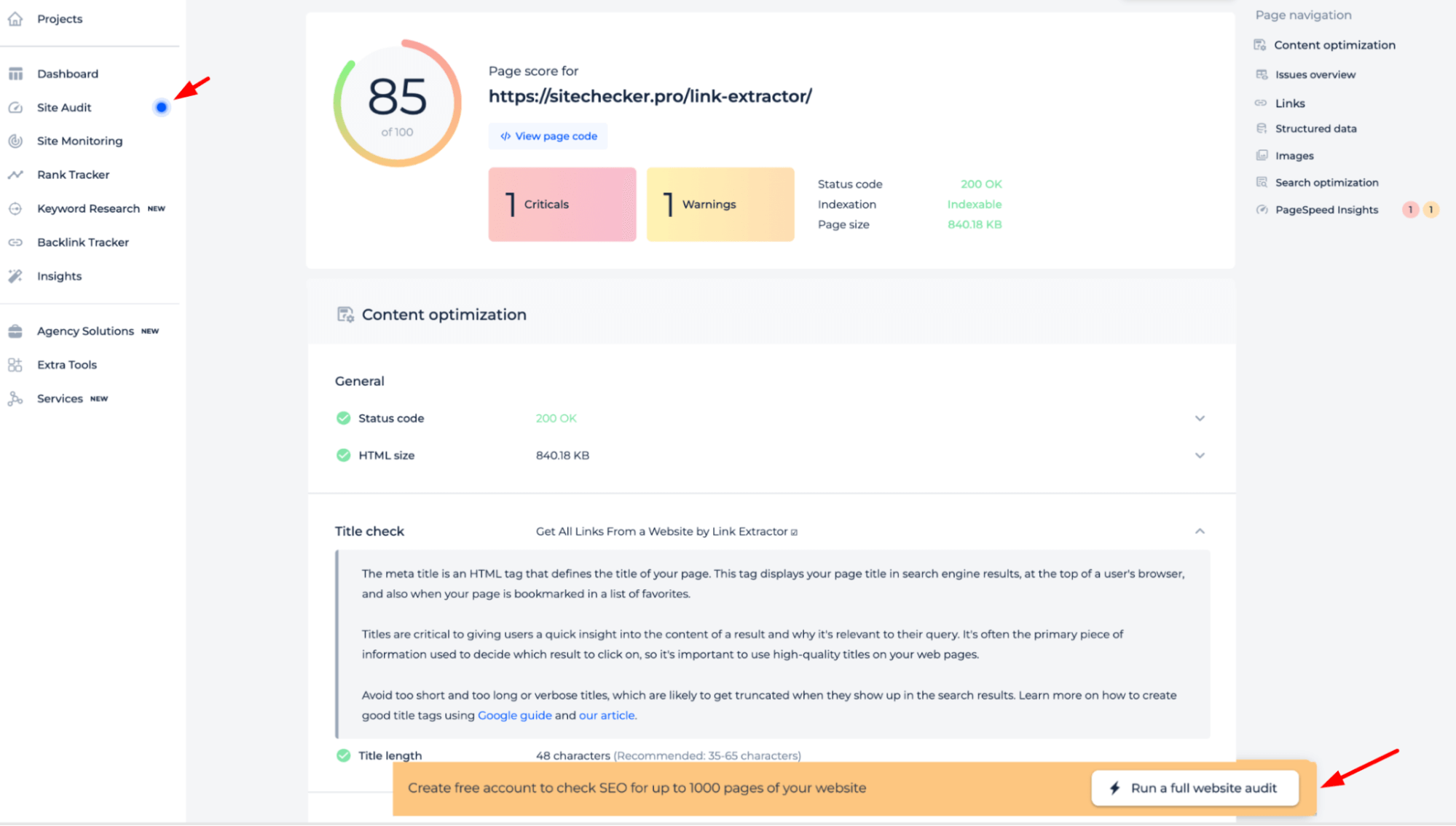 Ejecutar una auditoría completa del sitio web